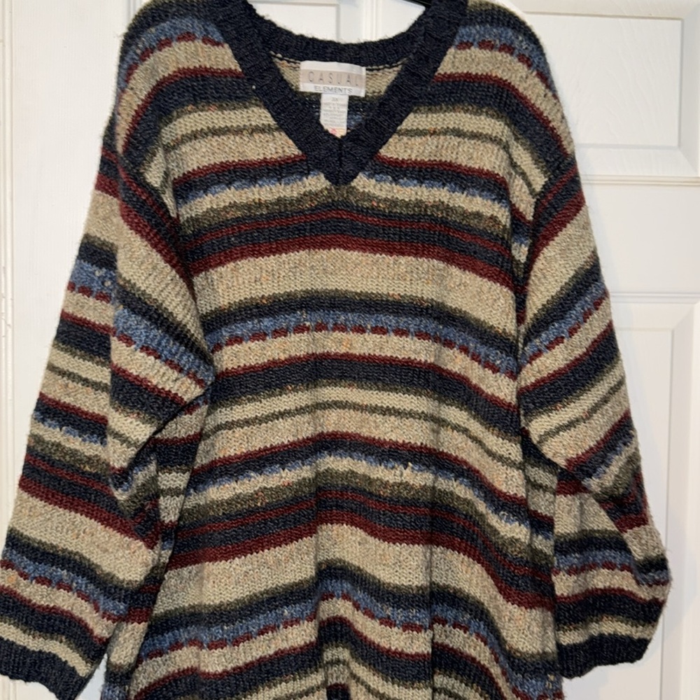 Vintage Casual Elements Striped V-Neck Sweater